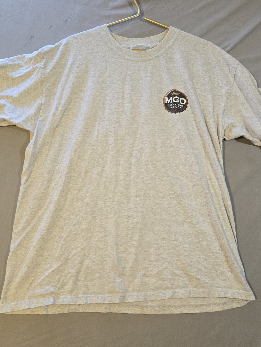MGD Genuine Draft Light Gray Short-Sleeve Crewneck T-Shirt with Chest Logo Y2K